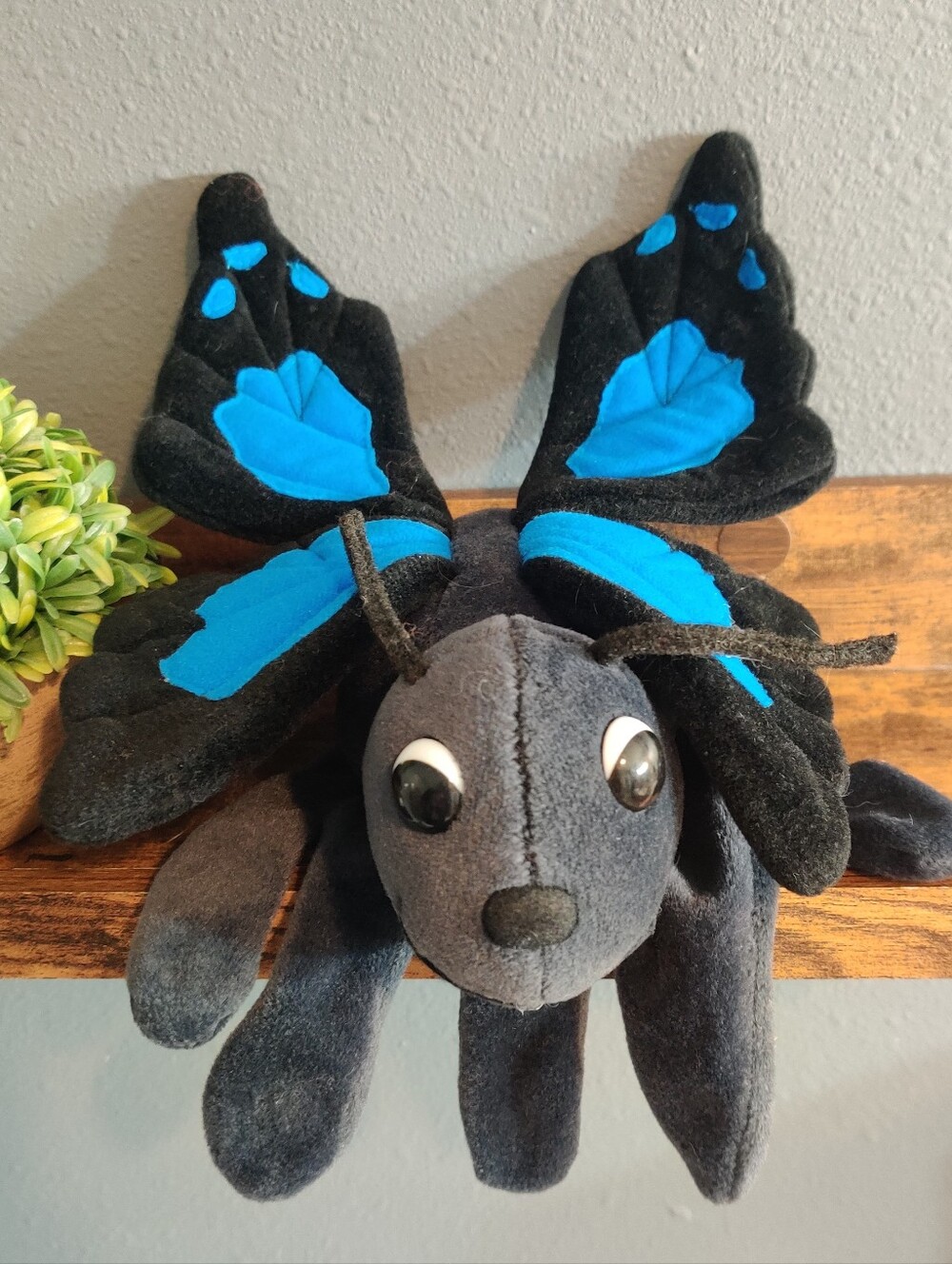 Vintage 1990s Plush Creations Hand Puppet Blue Black Butterfly plush Big Insect